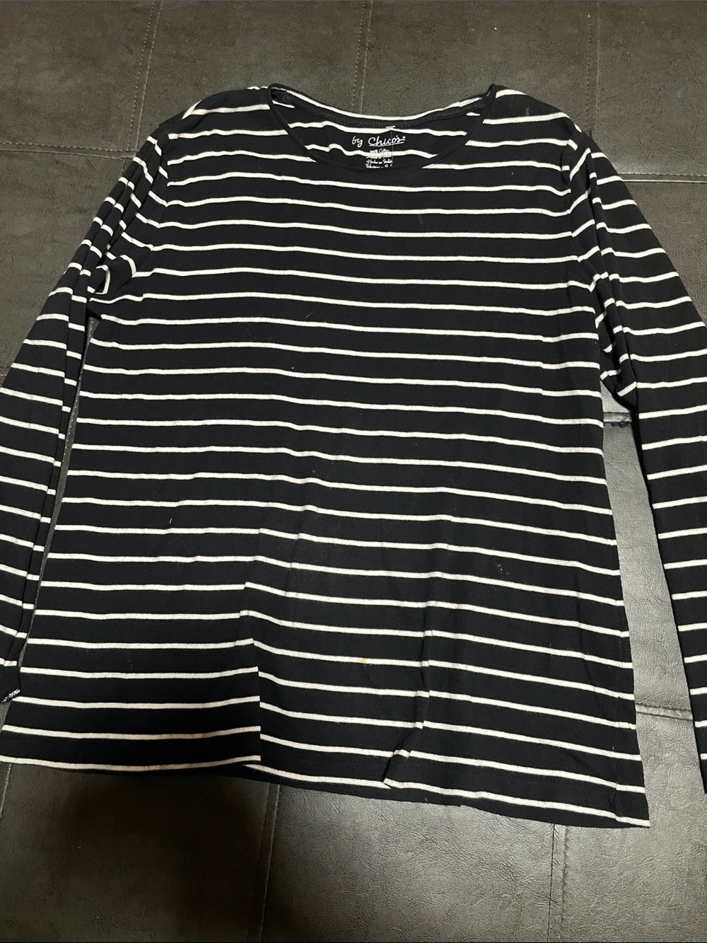 Chico's Black and White Striped Long Sleeve Tee